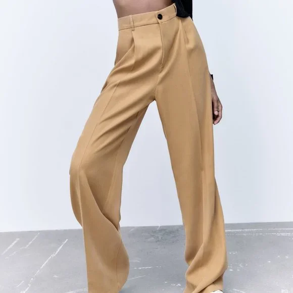 NWT ZARA FULL LENGTH PANTS LIGHT CAMEL - Picture 5 of 6